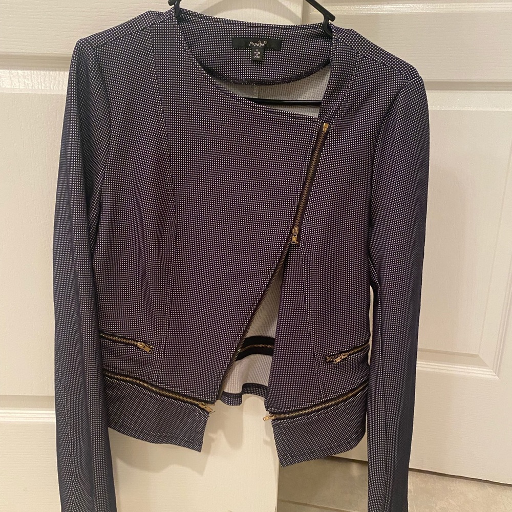 Ladies Houndstooth Blazer Zippered Jacket Papaya